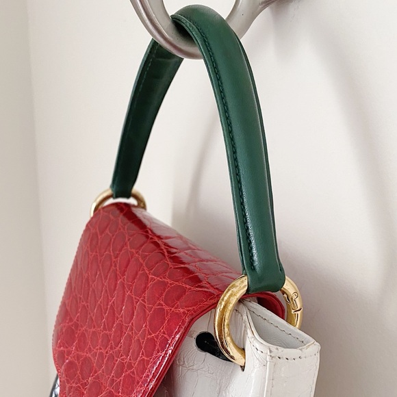 Lana Marks London Tri-Color Mini Alligator Top Handle Crossbody Bucket Bag Italy - Picture 7 of 10